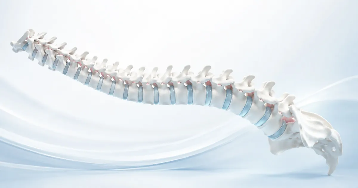 Modelo anatómico 3D de columna vertebral con discos intervertebrales, referencia del enfoque neurorreflexivo en Las Condes