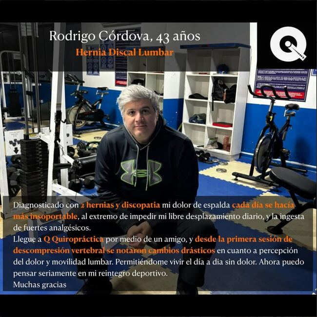 Testimonio de Rodrigo Córdova, 43 — dos hernias y discopatía